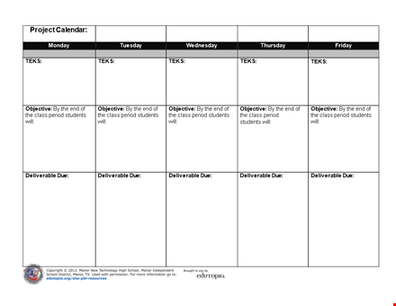 create a simple project calendar template for efficient planning and organization template
