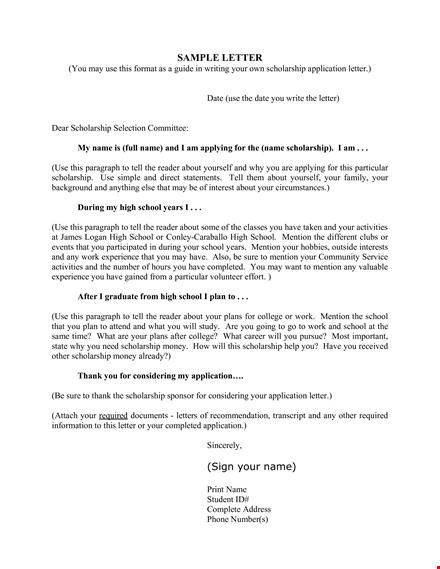 high school scholarship application letter template