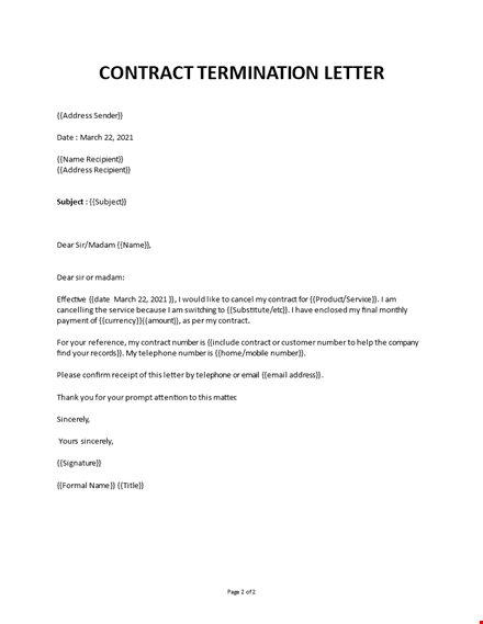 contract termination letter template