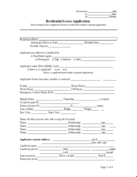 residential lease application template - apply for property with ease template