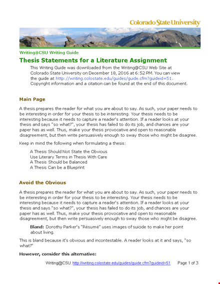 literary thesis statement template template