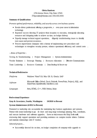 professional it resume format template