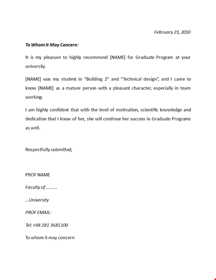 highly recommended teacher recommendation letter template for graduate students template