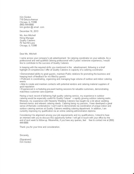 catering cover letter template