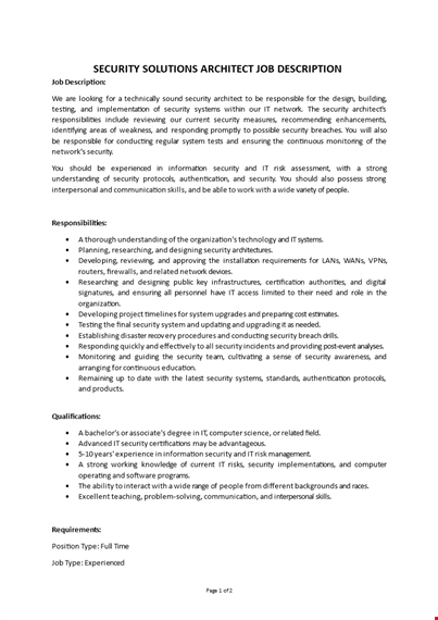 security solutions architect job description template