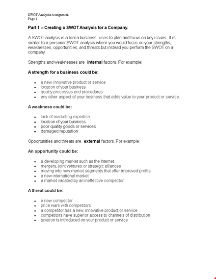 swot analysis assignment template word template