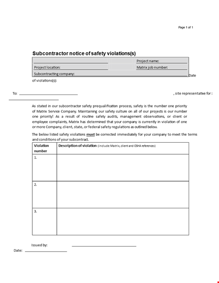 safety warning letter to subcontractor template