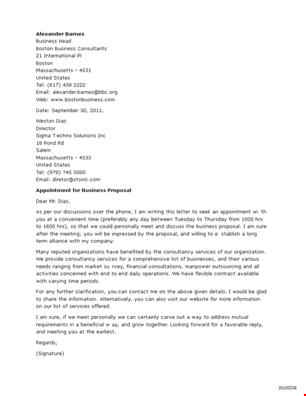 formal business appointment letter template