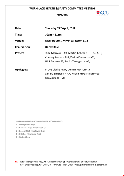 workplace safety meeting minutes template template