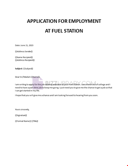 application for employment at fuel station template