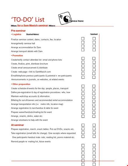 free seminar checklist template - register, create, and arrange your seminar template