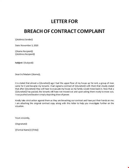 breach of contract letter before action template