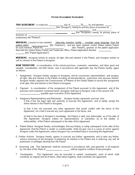 patent assignment agreement sample template