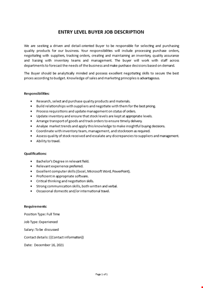 procurement starter job description template