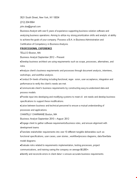 professional curriculum vitae for senior business client - software requirements & processes template