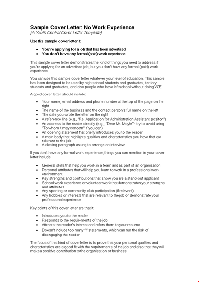 graduates with no experience cover letter template