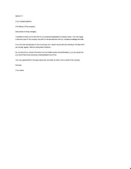 thank you letter after job offer example word format template