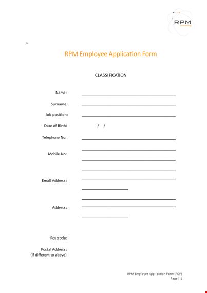 rpm employee application form template