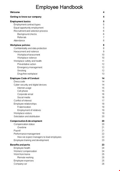 employee handbook template - create policies for your company's employees template