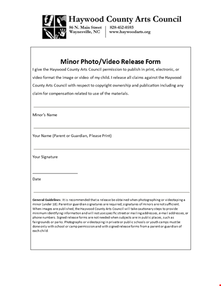 minor photo release form template template