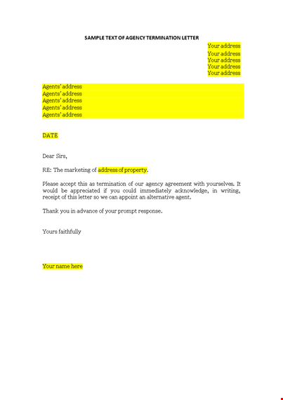 sample text of agency termination letter template