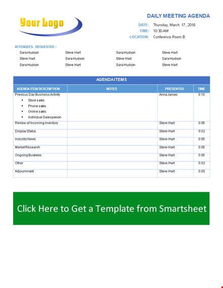 daily meeting agenda template