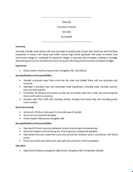 cashier resume template