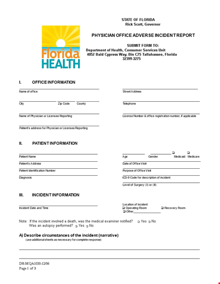 physician office incident report - ensuring proper procedures and patient safety template