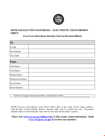 election official fax cover sheet - absentee voter template