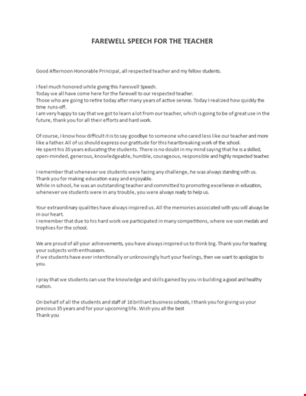 teacher farewell speech  template