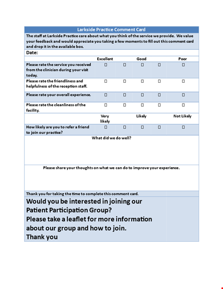 create effective comment cards with our easy-to-use template | practice and gather valuable feedback template