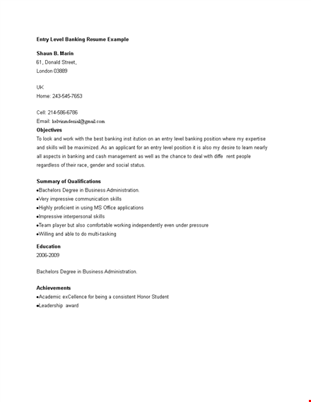 entry level banking resume example template