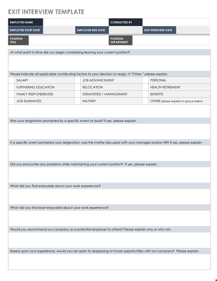 employee exit interview template | position-specific questions | please explain template