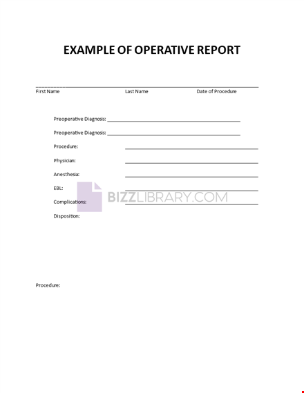 operative report example template template