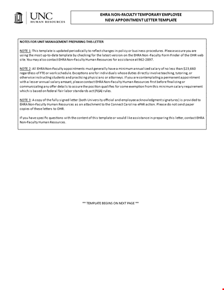 temporary employee non faculity appointment letter template