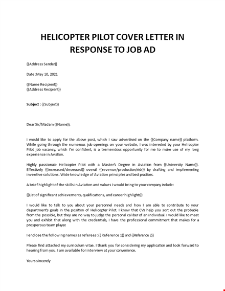 helicopter pilot cover letter  template