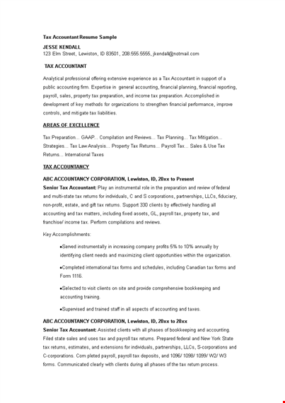 tax accountant resume sample template