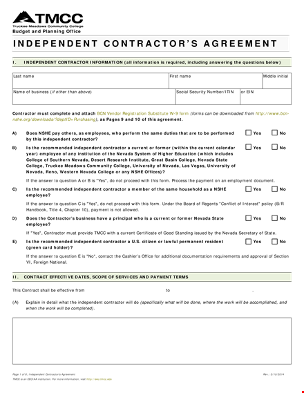 independent contractor agreement - contract for efficient operations template