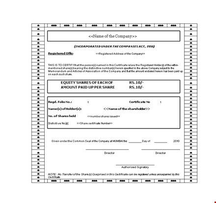 customize your company stock certificate template | register your shares under your company name template