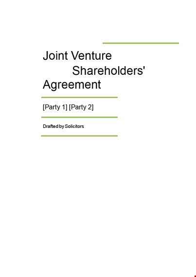 joint venture shareholders agreement template