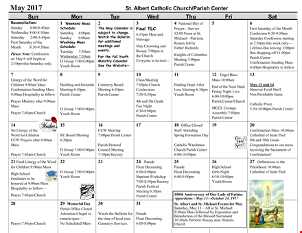 sample publisher calendar for parish community center template