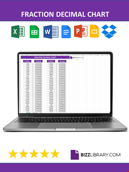 fraction decimal chart template