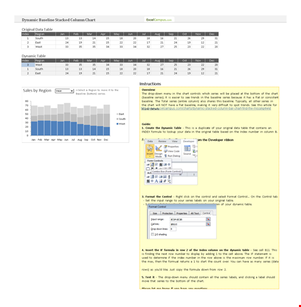 dynamic baseline stacked column chart excel template