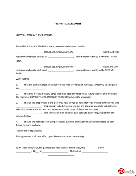marriage contract template - create an agreement for your future party template