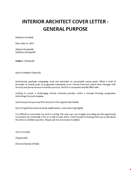interior architect cover letter template