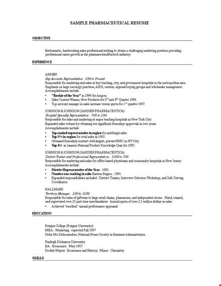 pharmaceutical product manager resume template