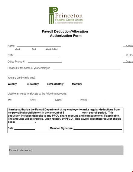 payroll deduction authorisation form template template
