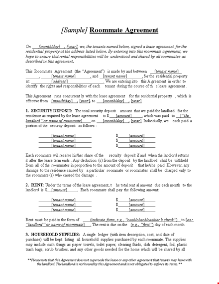 roommate agreement template - create a fair agreement with your roommates template