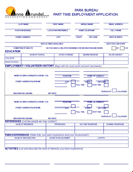 employment application template - school, experience, employment & volunteer template