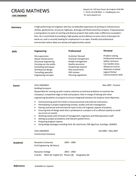 civil engineering resume template